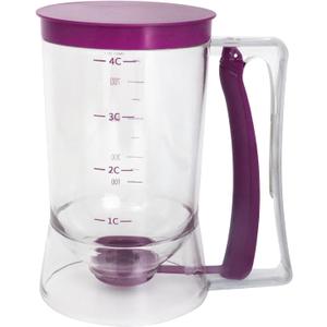 Pancake Batter Dispenser, Kitchen Must Have Tool for Perfect Pancakes, Cupcake, Waffle, Cake & Crepe, Batter Separator Maker with Measuring Label, Easy Pour Baking Supplies for Griddle (Purple)