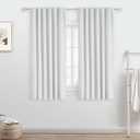 PANGSINNE 100% Blackout Ivory Curtains 63 inches Long Back Tab Rod Pocket 2 Panels Set Linen Curtain Thermal Insulated Textured Short Blackout Curtains for Bedroom Darkening 52x63 White