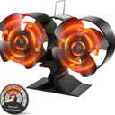 Hanaoyo Wood Stove Fan with Double Motors, Stove Fan Heat Powered, Fireplace Fan with Magnetic Thermometer, Wood Stove Accessories Non Electric Fan for Wood/Gas/Log Burner Stove
