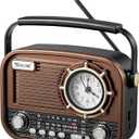 Gelielim Portable Radio AM FM, Vintage Retro Bluetooth 5.3 Speaker, Shortwave Radio Support TF Card/USB, Battery Powered, Gift for Elderly, Retro Vintage Decor for Home, Brown