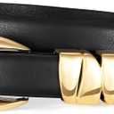 XZQTIVE Women's Skinny Leather Belts Ladies Thin Waist Belts for Jeans Dress Pants Trendy Black Belt with Gold Buckle