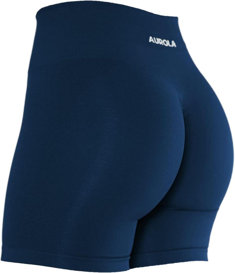 AUROLA Intensify Workout Shorts for Women Seamless Scrunch Short Gym Yoga Running Sport Active Exercise Fitness Shorts (Medium, Tuxedo Blue)