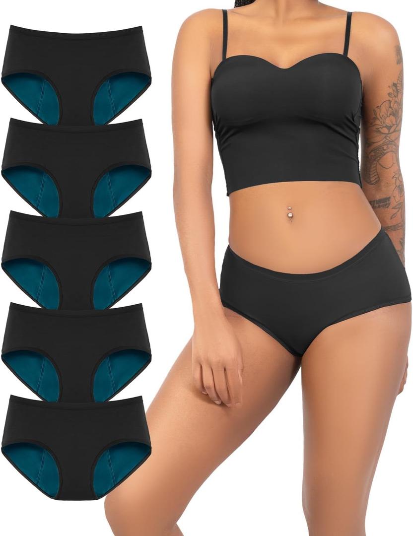 TIICHOO Period Underwear for Women Heavy Flow Soft Menstrual Panties Teens Ladies Leakproof Incontinence 5 Pack 3XL