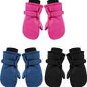 3 Pairs Kids Waterproof Mittens Thicken Toddler Winter Snow Gloves Warm Ski Gloves for Girls Boys (3-6 Years, Blue, Black, Rose Red)