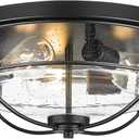 3-Light Flush Mount Ceiling Light, HWH 15 inch Hallway Light Fixtures Ceiling with Seeded Glass, Matte Black Finish, 5HTJ102F BK
