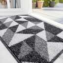 Door Mat Indoor Entrance Washable, Odor-Free Low-Profile Front Back Geometric Doormat, Absorbent Resist Dirt Entry Carpet, Easy to Clean Sturdy Inside Floor Mats for Entryway, Black