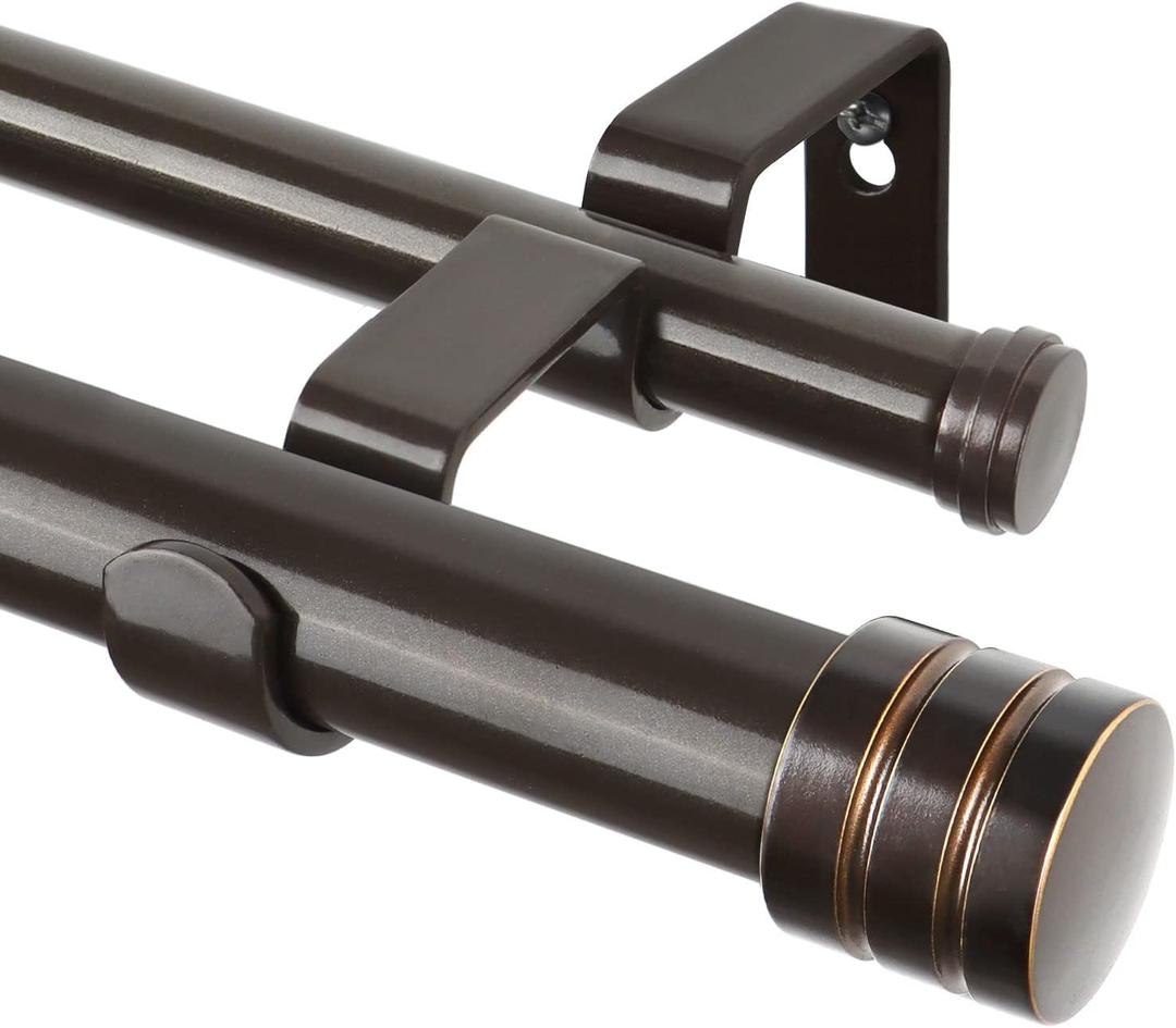 TONIAL1 Inch Double Curtain Rods for Windows 48 to 84 Inches, Heavy Duty Decorative Drapery Rod 32 to 86 Inches with Classic Cap Finial, Bronze