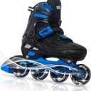 MammyGol Inline Skates for Boys and Girls Youth, 4 Size Adjustable Roller Skates with PU Flashing Whees, Aggressive Inline Skates High Performance for Kids Age 4-8 Blue