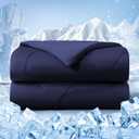 Cooling Comforter Queen Size, Double-Sided Cold Tech Fabric Quilted Bed Comforters Cooling Blanket for Hot Sleepers, Breathable Lightweight Summer Bedding, All-Season Ice Blanket, Navy Blue