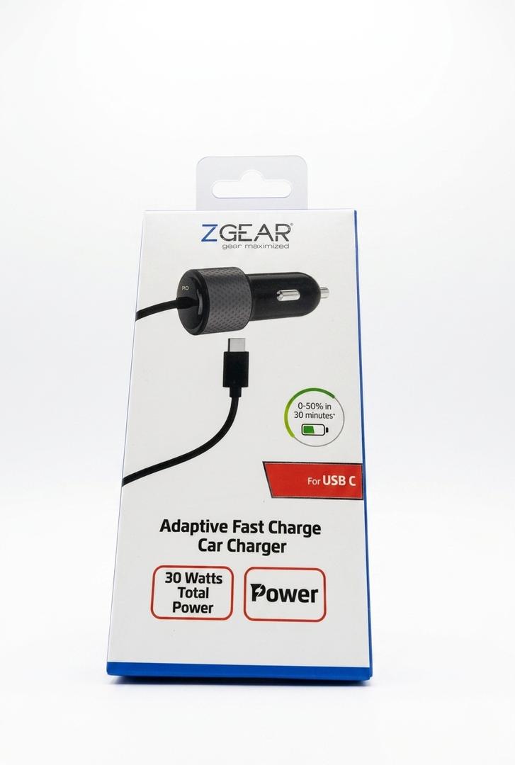 Z GEAR Adaptive Fast Charge Car Charger, 30 Watts Total Power, For USB C