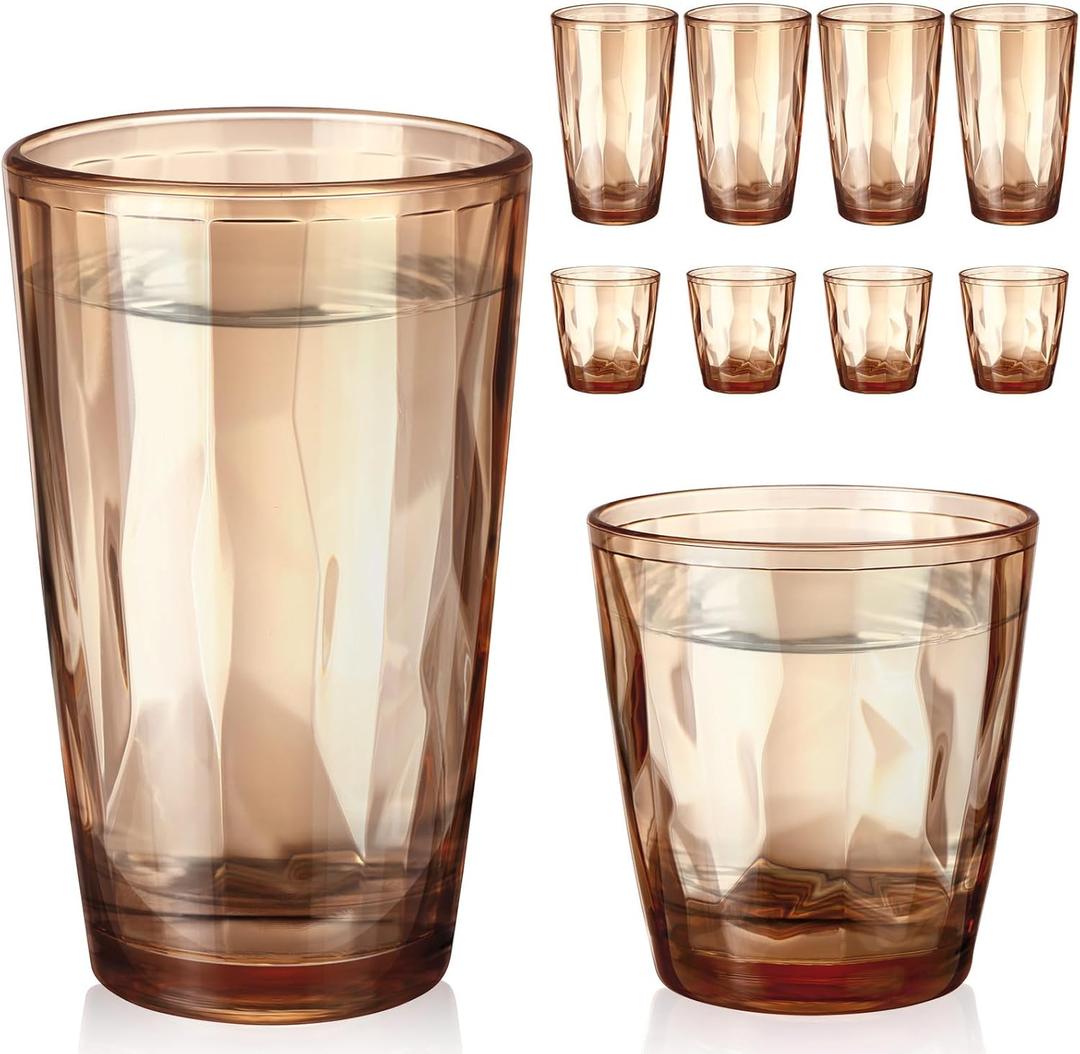 Set of 8 Plastic Drinking Glasses 16 Oz and 10 Oz Reusable Plastic Tumblers Acrylic Tall and Short Unbreakable Water Cups for Indoor Outdoor Home Picnic Party(Orange)