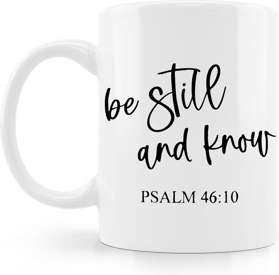 Christian Coffee Mug Cup, Christian Gifts for Women Men, Faith Based Gifts, Be Still And Know Psalm 46:10 Bible Verse Ceramic Coffee Mug 11 Oz