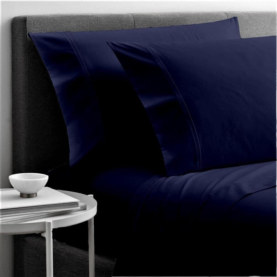 Cottingon 4 Piece Olympic Queen Sheets, Soft Premium 100% Long Staple Egyptian Cotton, Super Queen Mattress Bedsheet Set, Fits Upto 15" Deep Pocket 66"X80", Navy Blue