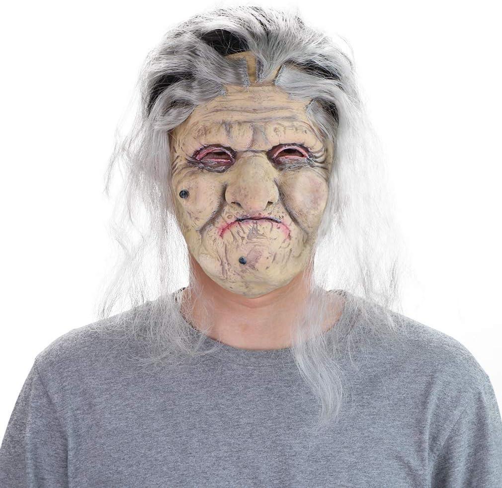 STYLER Latex Old Woman Mask Realistic Halloween Mask with Hair
