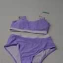 Womens High Waisted Bikini Sets Sporty Crop Top Color Block Swimwear Bandeau Scoop Neck Vintage Two Piece Bathing Suits (Medium, Light Purple+white)