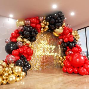 Red and Black Gold Balloons Arch Kit, 140Pcs Different Sizes inch Red Black Gold Balloon and Confetti Party Balloon Garland Kit for Birthday, Wedding, Graduation, Anniversary, Prom Decorations