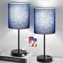 Lynnoland 2 Pack Touch Control Table Lamps with 2 USB & AC Outlet, 3-Way Dimmable Bedside Nightstand Lamps for Bedroom Living Room Nursery, 800 Lumens 5000K Daylight Bulbs Included