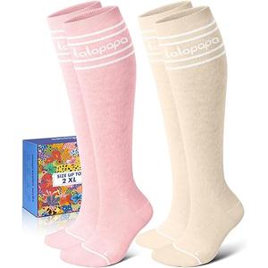 Thick Soft Cotton Compression Socks for Women Men 15-20mmHg Knee High Breathable Cotton Socks for All Day Comfort, Size: XX-Large