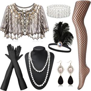 EIELO 1920s Great Gatsby Accessories Set for Women Headpiece Headband Flapper Roaring 20s Costume Accessories