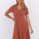 ANRABESS Womens Summer Dresses Casual Short Sleeve Ribbed Knit V Neck Swing A-Line 2026 Spring Vacation Tunics Short Dress (S)