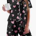 Ekouaer Pajamas Set for Women Short Sleeve Sleepwear Button Down Pjs Soft 2 Piece Lounge Sets Medium