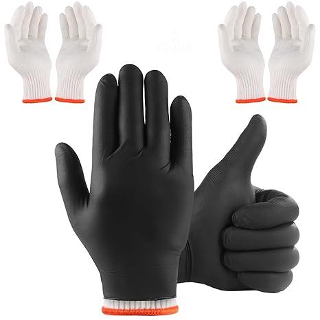 BBQ Gloves 4 Cotton Glove Liners Washable & 100 Nitrile Gloves Heat Resistant Powder Free Latex Free (Large) 