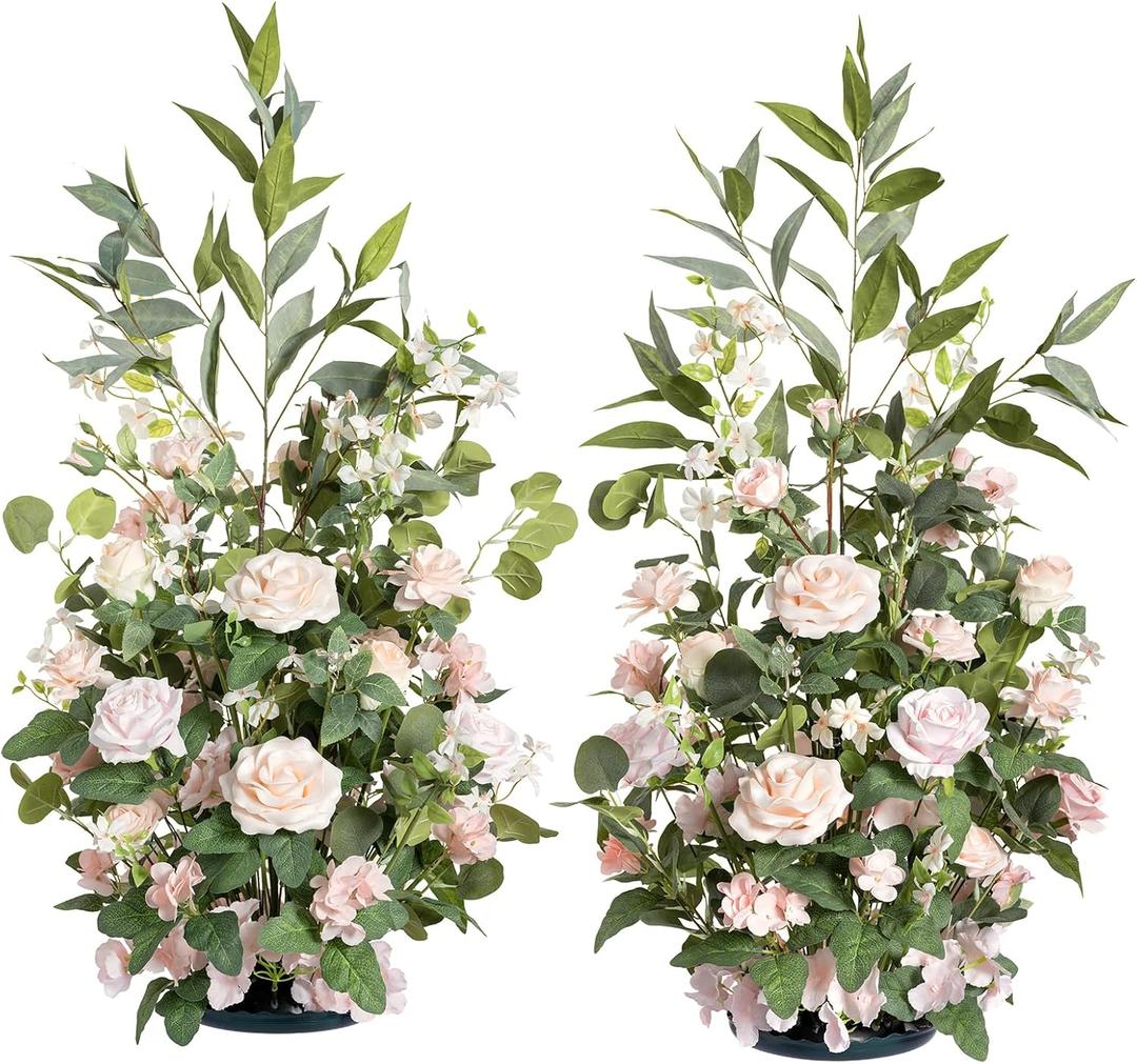 Ling's moment 41" Tall Ground Flowers for Wedding Decor, 2pcs Free Standing Artificial Flowers Arrangements, Aisle Chair Backdrop Decoration for Garden Arch Entryway Ceremony Reception, Blush & Cream