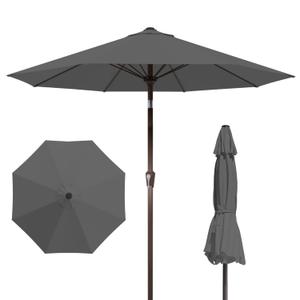 Patio Kingdom 9FT Patio Umbrella with Fiberglass Ribs, Outdoor Market Table Umbrella with Crank and Tilt, UV Resistant Waterproof Canopy for Patio, Garden, Deck, Pool, Gray