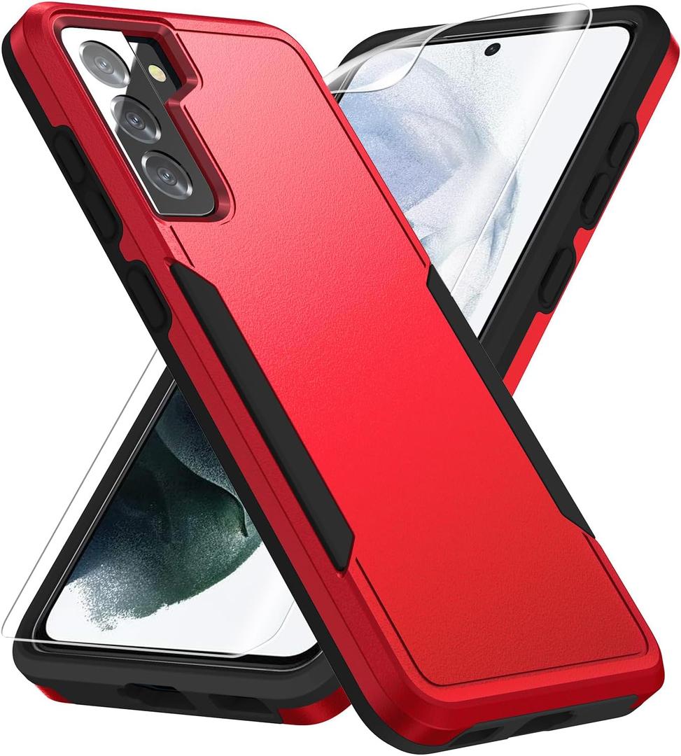 for Samsung Galaxy S21 Case, with HD Screen Protector [Military Grade Drop Tested] Heavy-Duty Tough Rugged Shockproof Protective Case for S21, Red