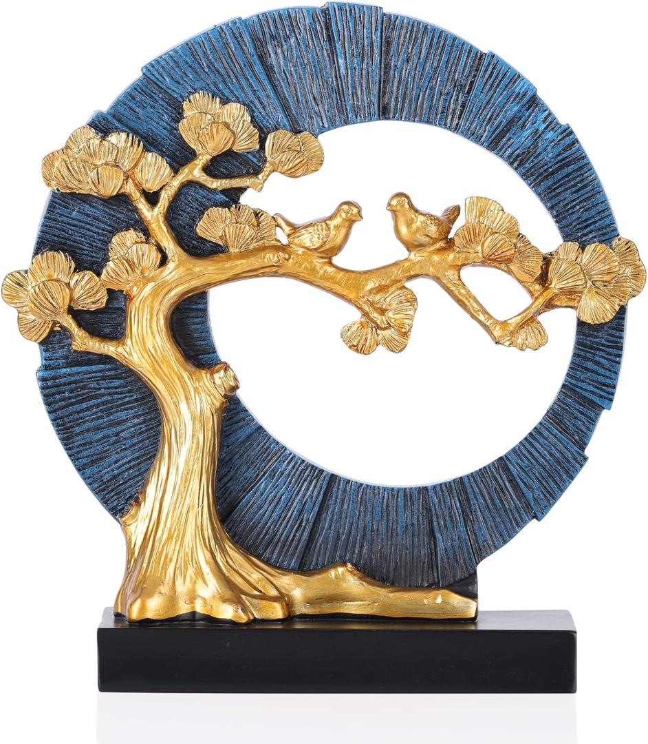 DOVDOV Gold Welcome Pine and Bird Statue Decor, Gold and Blue Home Decor, Bird Sculpture Home Decor for Bookshelves Office Shelves on Coffee Tables TV Cabinets Entryway Entryway Decor.