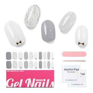 Semi Cured Gel Nail Strips, Christmas 20 PCS Nail Stickers Work with UV Light, Salon Quality & Easy to Use - Snowy Glow