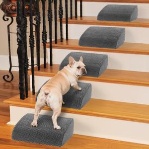 40D Dog Ramp for Stairs for Small & Senior Dogs and Cats Non-Slip Stair Ramp for Dogs with Gentle Slope, Pet Ramp with Washable Cover & Self-Sticky Pads for Safe Climbing Easy Install(Grey, 5 Pack)