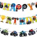 Monster Truck Birthday Banner Trucks Off-road Vehicles Banner Cars Trucks Hanging Paper Sign Cars Theme Party Supplies Monster Truck Party Decorations for Kids Adults Racing Themed Accessories Supplies