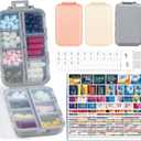 3 Pack Travel Pill Organizer with Bulk Stickers & Labels - Small & Portable Week Daily Medicine Pharmacy for Pocket, Bag - 14-Compartment Foldable Supplement Box Holder for Fish Oil Vitamin