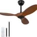 36 inch Ceiling Fan No Light,Remote Control and Quiet DC Motor,Reversible,Indoor Outdoor Ceiling Fan for Bedroom Dining Room Porch Patio,3 ABS Blades Modern Ceiling Fans without Light Black (Wood Grain)