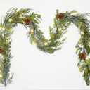 6FT Pre-lit Christmas Garland with 20 LED,Artificial Greenery Pine Garlands with Star Berry,Battery Operated with Timer for Indoor Outdoor Office Winter Holiday Decor