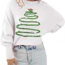 Womens Merry Christmas Sweaters Long Batwing Sleeve Sweater Loose Fit Pullover Top Sweaters (X-Large, 251 White)