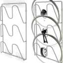 2 Pack Pot Lid Organizer Rack, 6-Tier Rustproof Pot Lids Holder for Cabinet Door/Wall, No Drilling Adhesive Mounted, Pot Top and Pan Cover Storage inside Kitchen Cabinet (Silver)