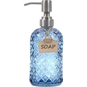 Funly mee Bathroom & Kitchen Glass Hand and Dish Soap Dispenser with 304 Rustproof Stainless Steel Pump (Blue)