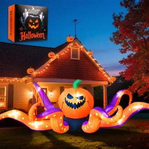 GARIG 12FT Halloween Inflatables Outdoor Decorations Pumpkin Octopus Tentacles Build-in LEDs Lights Blow Up Yard Decorations for Garden Lawn Window Indoor Party Holiday Decor