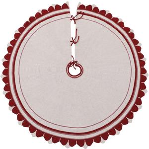 Vctops Red and White Banner Knitted Christmas Tree Skirt 48 Inch Large Vintage Thick Knit Xmas Tree Mat for Holiday Party Indoor Decorations (Red,Diameter 48")