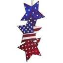 4th of July Hanging Door Sign Wooden Double Sided Patriotic Door Hanger Fourth of July Patriotic Stars USA Stars Porch Signs Independence Day Wall Hanging Memorial Day Hanger for Home Decor