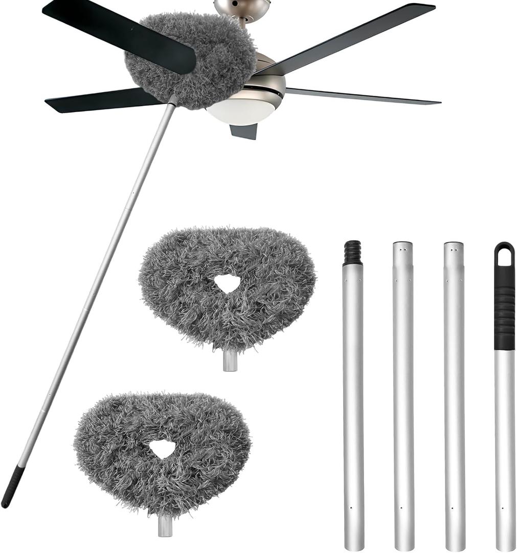 Ceiling Fan Cleaner Duster, Reusable Microfiber Ceiling Fan Blade Cleaner Duster with Extendable Long Handle Removable 13 to 48 in for Cleaning Bookshelves, Door & Window Top (Gray)