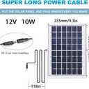 12V Solar Panel with 6 Optional Adapter Plugs,10W Solar Panel Battery Charger Portable for Vehicle Gate Opener Electrical Fence Chicken Coop Lawn Tractor Boat
