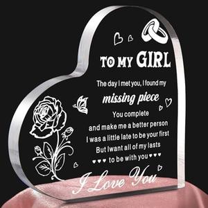 Romantic Girlfriend - 4.7" x 4.7" Heart Shaped Acrylic Paperweights– Anniversary, Valentine’s Day, Christmas, Birthday Cute Things for Her