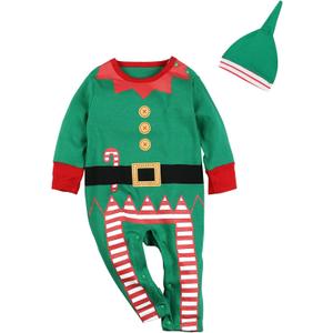 Little Fancy Baby Boys Girls Funny Elf Costume Christmas Romper (Green)