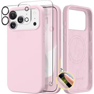 GONEZ Magnetic for iPhone 17 Pro Max Case, [Compatible with MagSafe] Anti-Scratch Microfiber Lining & Screen Protector, Silicone Camera Control, Shockproof Slim Phone Cover 6.9 inch, Pastel Pink
