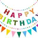 Rainbow Birthday Decorations, NO DIY, Pre-Strung Felt Happy Birthday Banner with Colorful Pom Pom Garlands, Pennant Banner Flags, Reusable Happy Birthday Party Decorations for Women Men Girls Boys