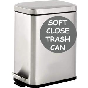 Homie Soft Close, Slim Trash Can 1.6 Gallon with Anti - Bag Slip Liner and Lid, Use as Mini Garbage Basket, Slim Dust Bin, or Decor in Bathroom, Restroom, Kitchen, or Bedroom (Silver)