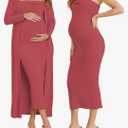 Ecavus Maternity Tube Dress Long Cardigan 2 Piece for Baby Shower and Wedding Guest Ribbed Maternity Photoshoot Dresses, M